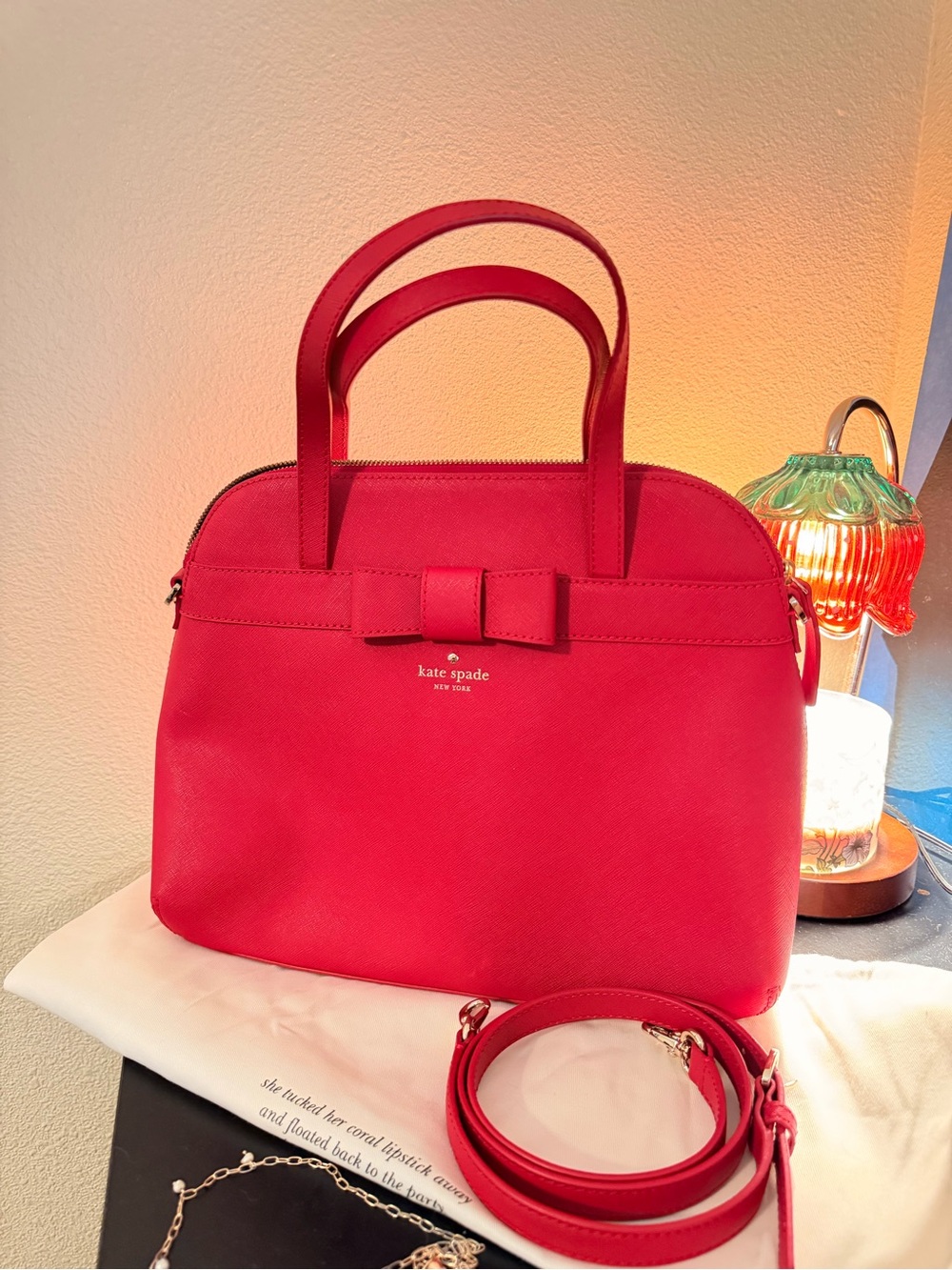 kate spade Bright Red Bow Satchel with Detachable Strap